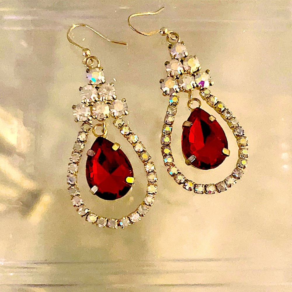 Red and AB pageant earrings Jrs Age Group